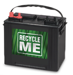Car battery with the words Recycle Me on the front