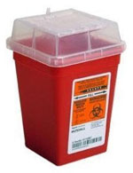 Sharps container for proper disposal of needles or lancets