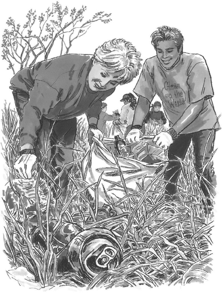 Group of people cleaning up the roadside