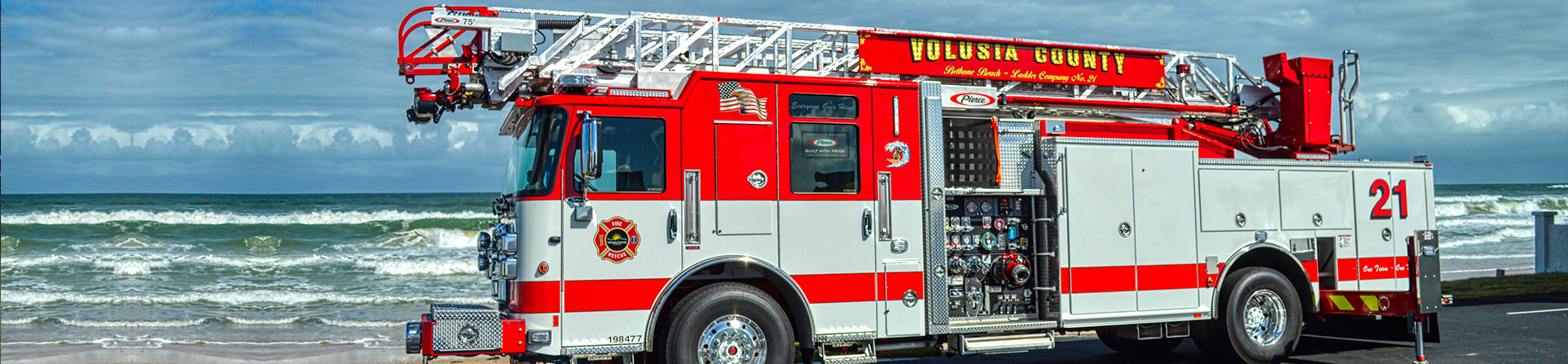 volusia county fire services truck on the beach