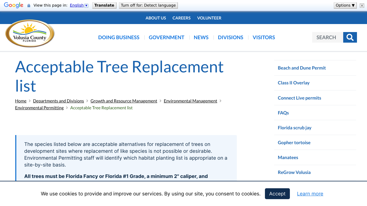 Acceptable Tree Replacement list