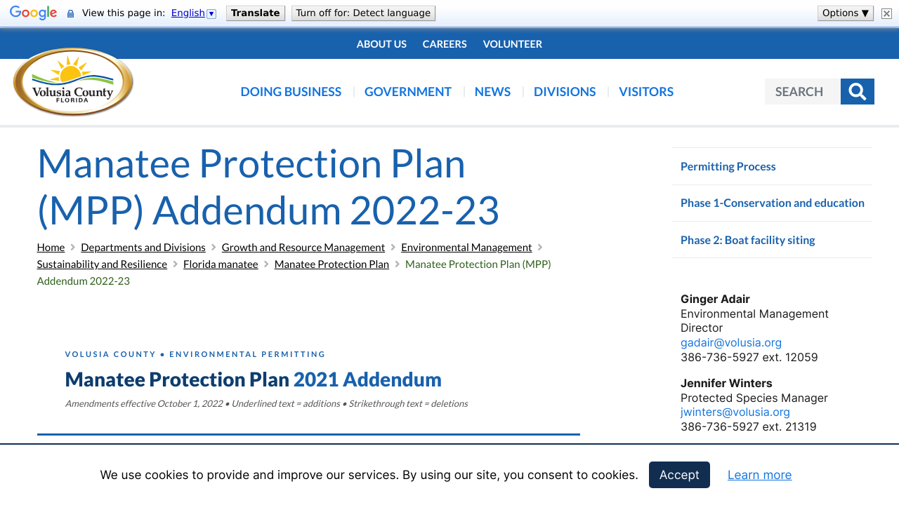 Manatee Protection Plan (MPP) Addendum 2022-23